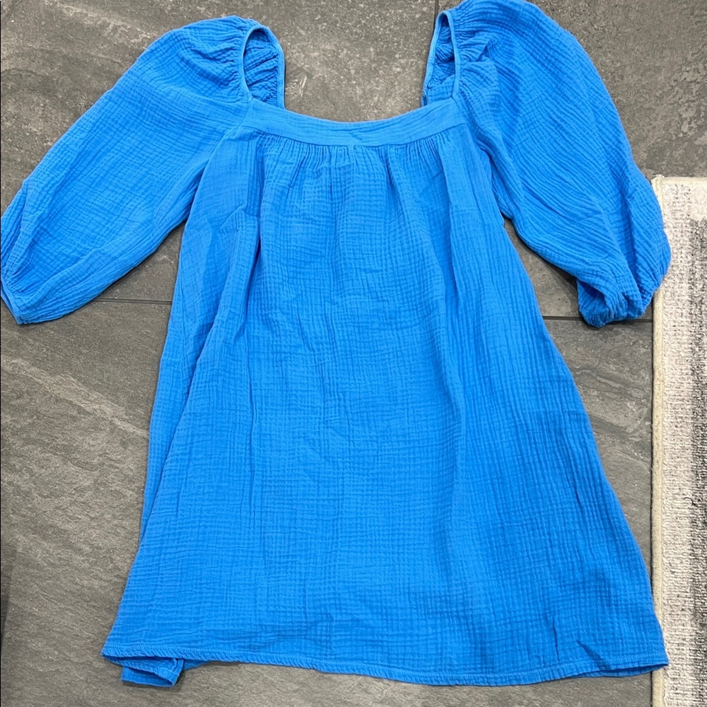 Nation LTD Electric Blue Square Neck Puff Sleeve Mini Dress